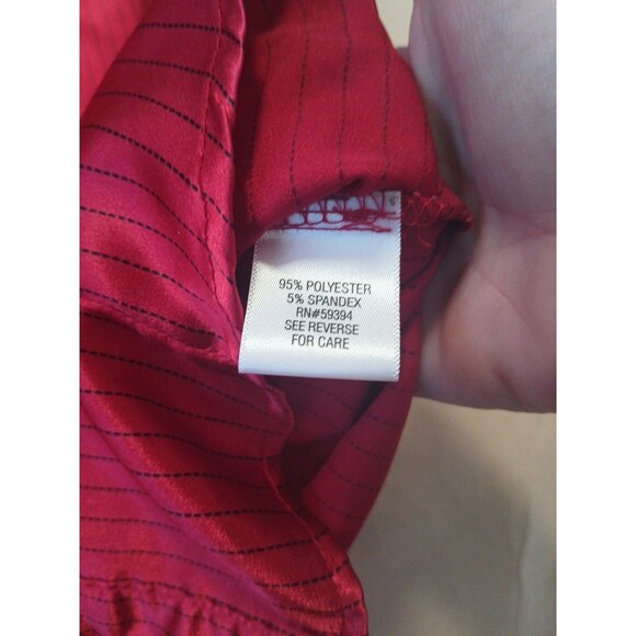 Vintage 1990s SO Button Up Blouse Size M Red Black Striped Satin Officewear - Picture 5 of 7